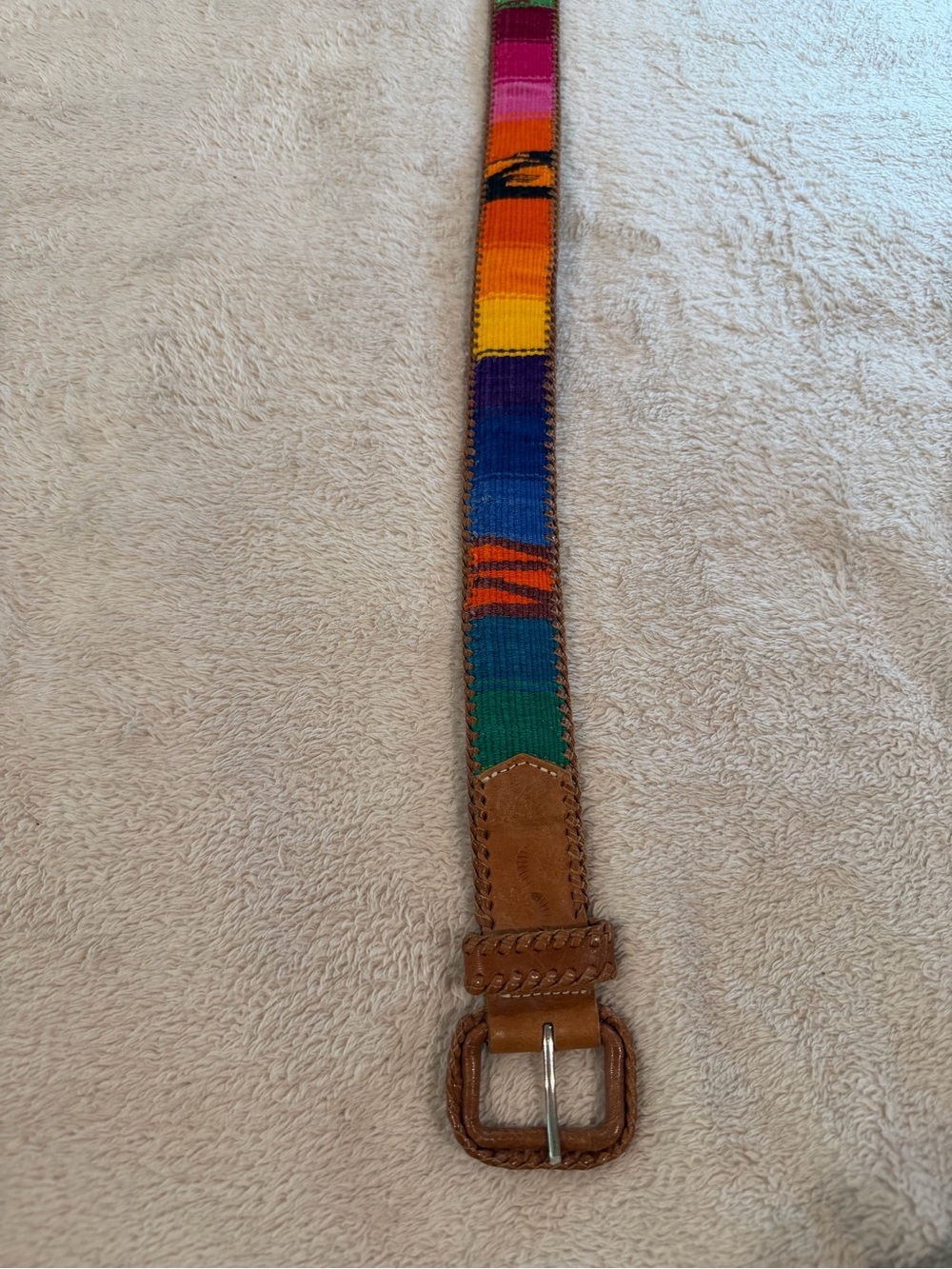 Colorful Striped Woven Belt with Leather Buckle 36” long
